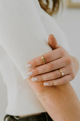14K Gold Filled White Pearl Rectangular Open Claw Ring in Gold & Silver
