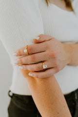 14K Gold Filled White Pearl Wrap Open Band Minimalist Ring in Silver & Gold
