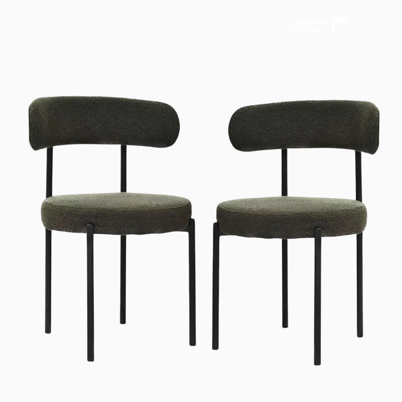 Set of 2 Mid-Century Modern Boucle Dining Chairs-0