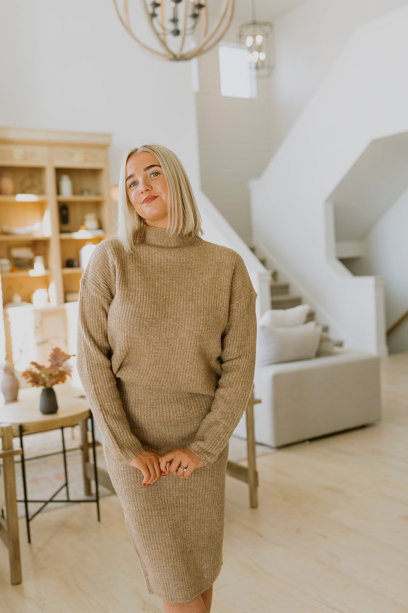 Two Piece Knit Sweater and Skirt Set