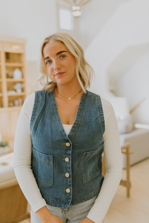 Button-Up Denim Vest