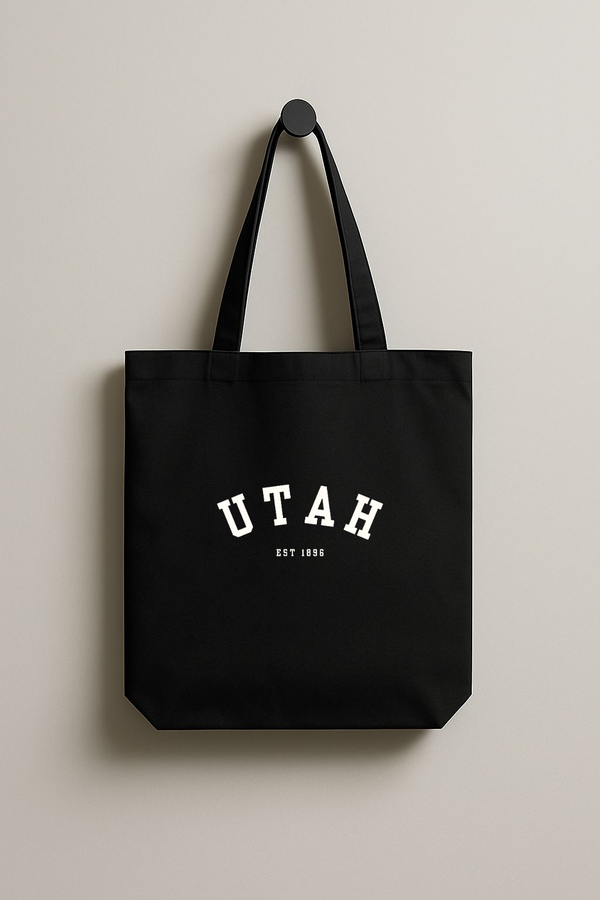 Utah Cotton Canvas Tote Bag in Black , Eco-Friendly Shopping Bag, Gift for Travelers, Reusable Grocery Bag