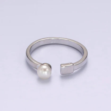 14K Gold Filled White Pearl Rectangular Open Claw Ring in Gold & Silver