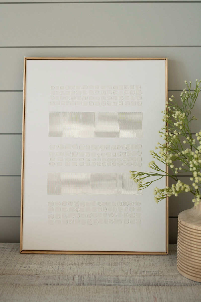 Cream Lines & Dots - 3D Minimalist Abstract Textured Artwork- Wabi Sabi Art