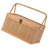 Woven Storage Basket with Locking Lid for Picnic-0