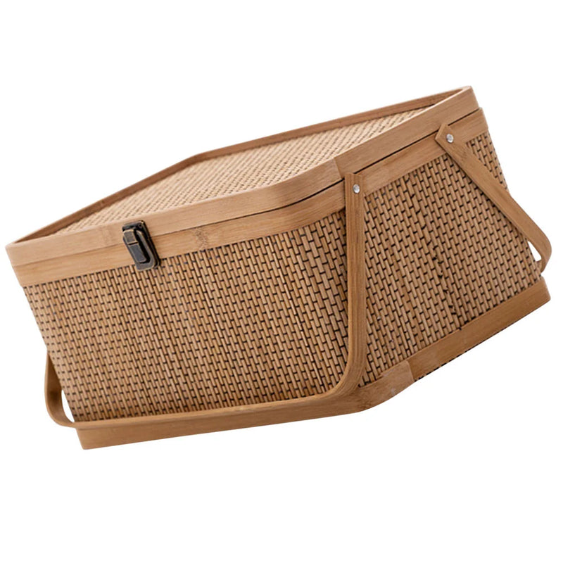 Woven Storage Basket with Locking Lid for Picnic-2