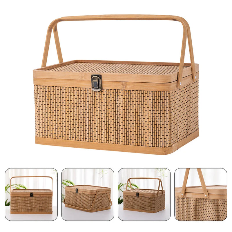 Woven Storage Basket with Locking Lid for Picnic-3