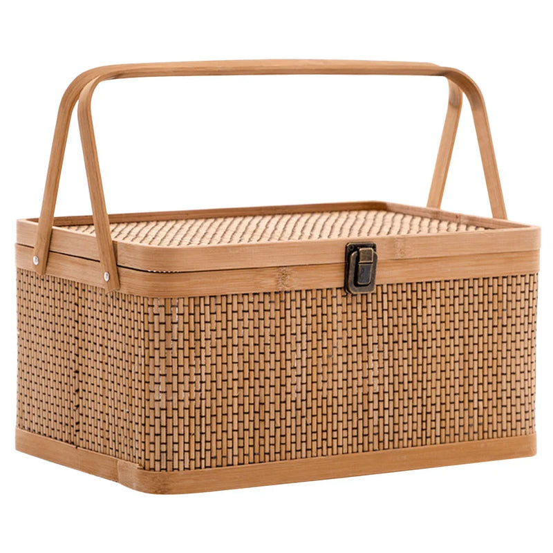 Woven Storage Basket with Locking Lid for Picnic-4