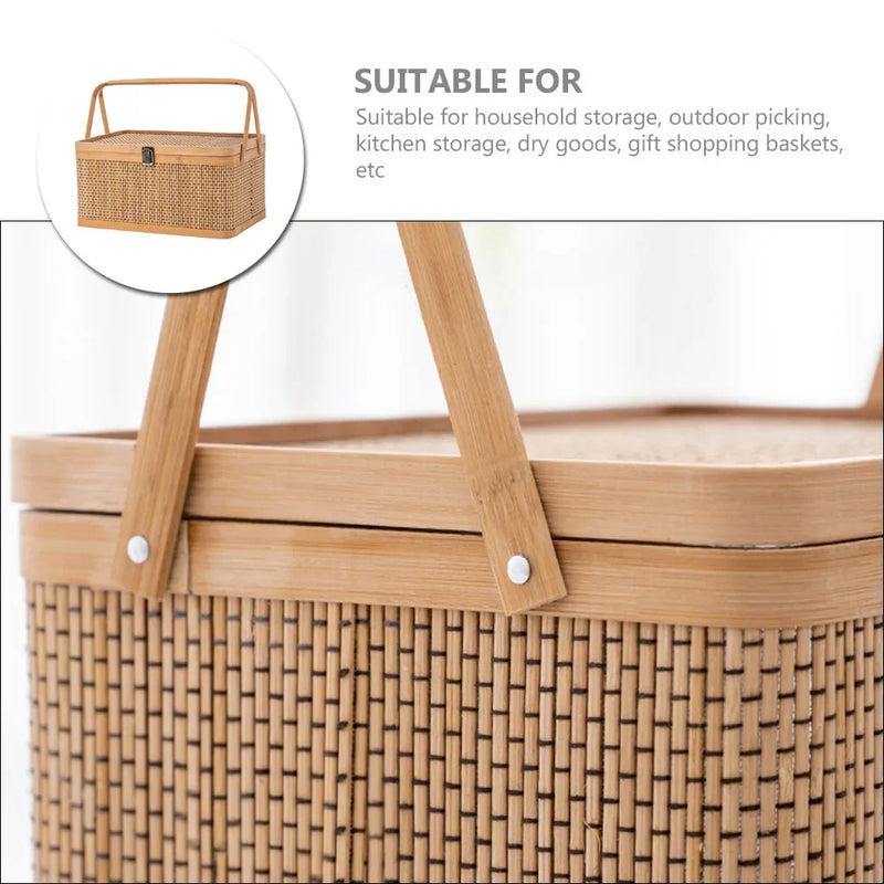 Woven Storage Basket with Locking Lid for Picnic-1