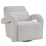 Cozy white Teddy Fabric Armchair - Modern Sturdy Lounge Chair with Curved Arms and Thick Cushioning for Plush Comfort