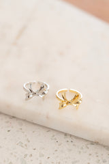 Tied Ribbon Bow Minimalist Ring in Gold & Silver 24K Gold Filled