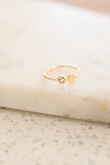 Crystal Zirconia CZ, 16K Gold Filled Adjustable Ring