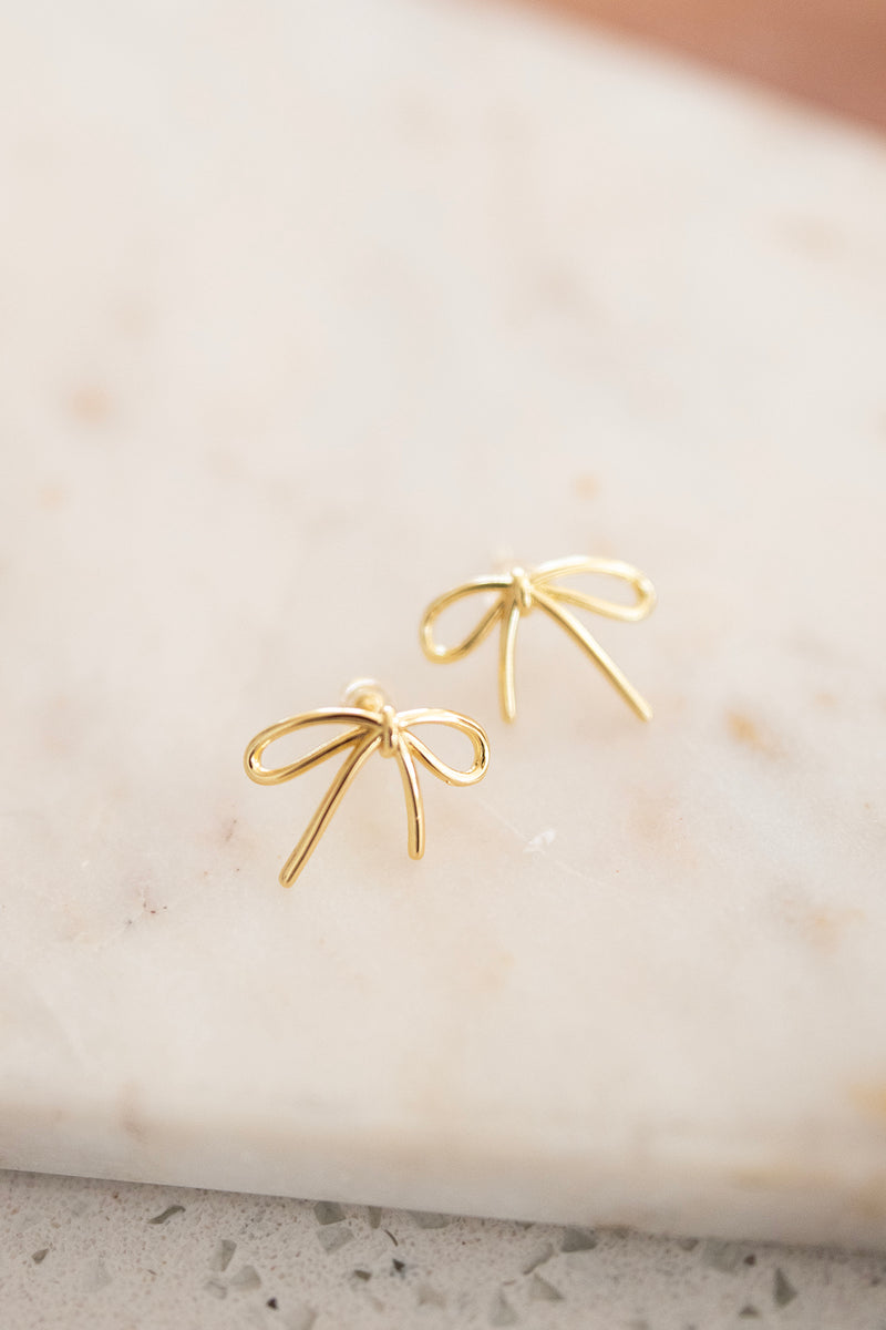 14K Gold Filled Minimalist Tied Ribbon Bow Stud Earrings in Gold & Silver