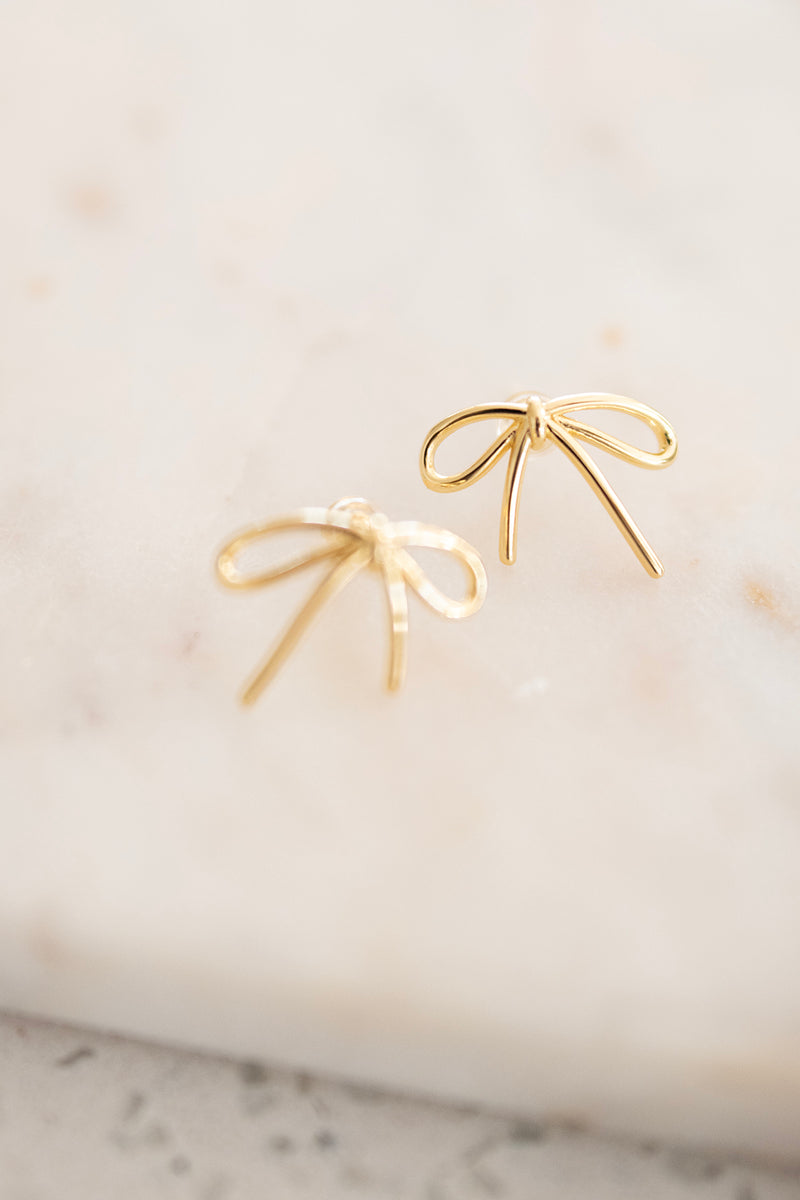 14K Gold Filled Minimalist Tied Ribbon Bow Stud Earrings in Gold & Silver