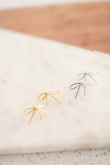 14K Gold Filled Minimalist Tied Ribbon Bow Stud Earrings in Gold & Silver