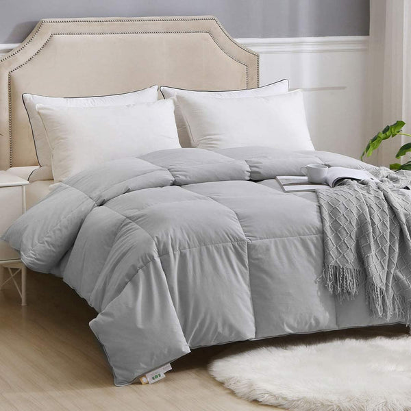 Lightweight Goose Feather down Comforter California King, Organic Cotton Quilted Thin All-Season Duvet Insert for Warm Weather/Hot Sleepers (104X96, Cloud Grey)