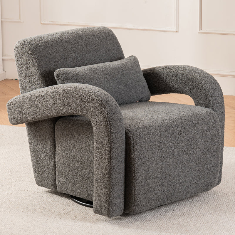 Cozy Dark Grey Teddy Fabric Armchair - Modern Sturdy Lounge Chair with Curved Arms and Thick Cushioning for Plush Comfort