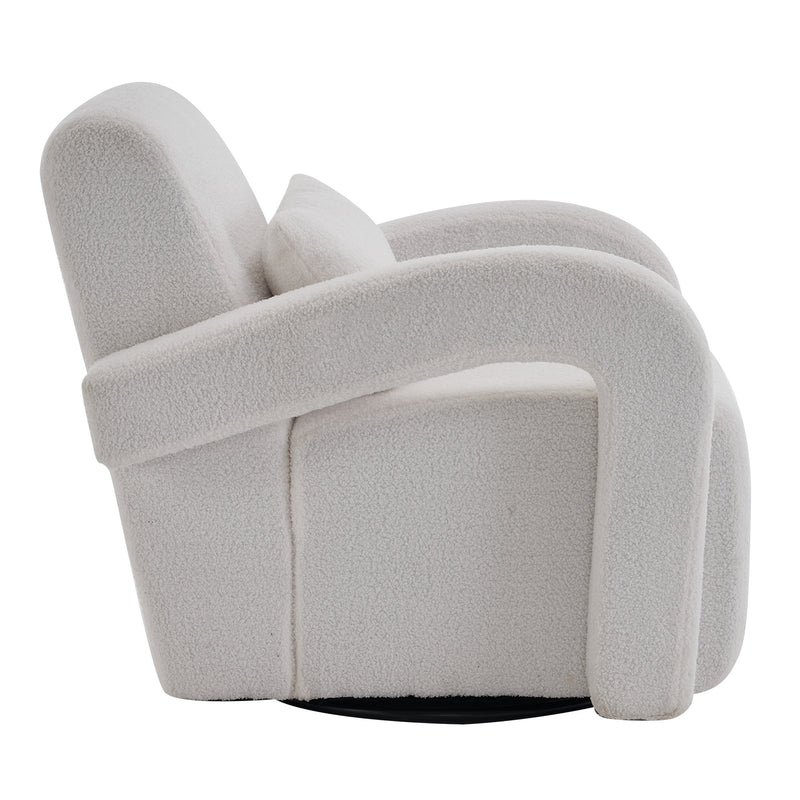 Cozy white Teddy Fabric Armchair - Modern Sturdy Lounge Chair with Curved Arms and Thick Cushioning for Plush Comfort