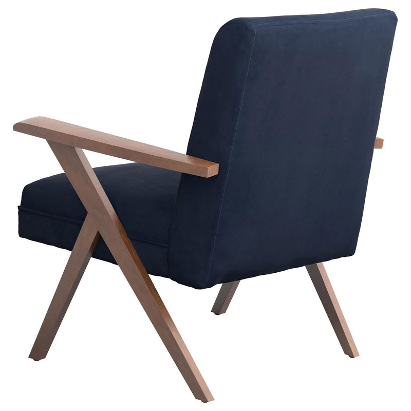 Dark Blue and Walnut Wooden Arms Accent Chair