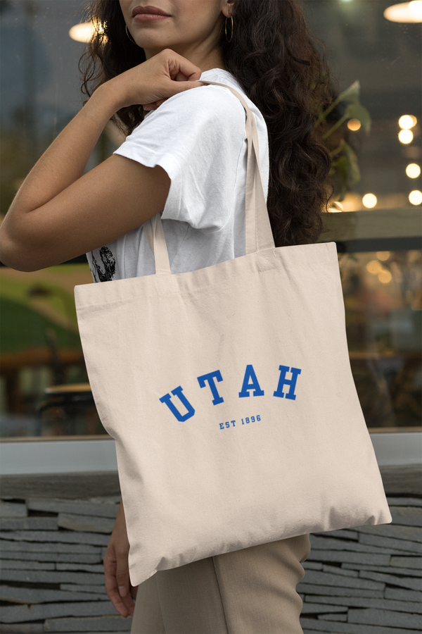 Utah Cotton Canvas Tote Bag in blue, Eco-Friendly Shopping Bag, Gift for Travelers, Reusable Grocery Bag