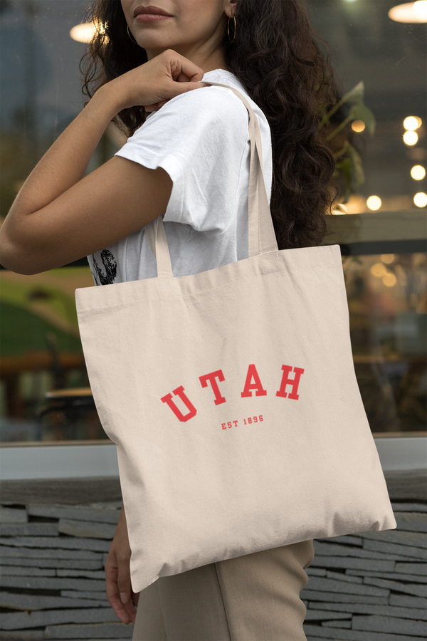Utah Cotton Canvas Tote Bag in cherry red, Eco-Friendly Shopping Bag, Gift for Travelers, Reusable Grocery Bag
