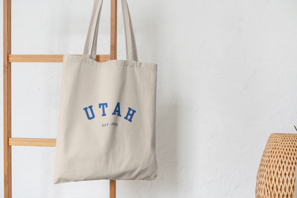 Utah Cotton Canvas Tote Bag in blue, Eco-Friendly Shopping Bag, Gift for Travelers, Reusable Grocery Bag