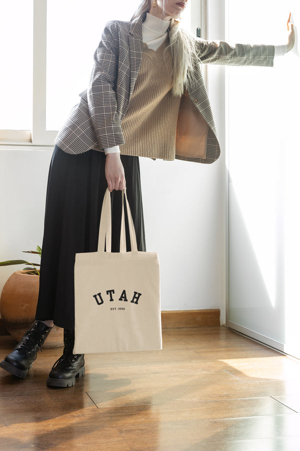 Utah Cotton Canvas Tote Bag in black , Eco-Friendly Shopping Bag, Gift for Travelers, Reusable Grocery Bag