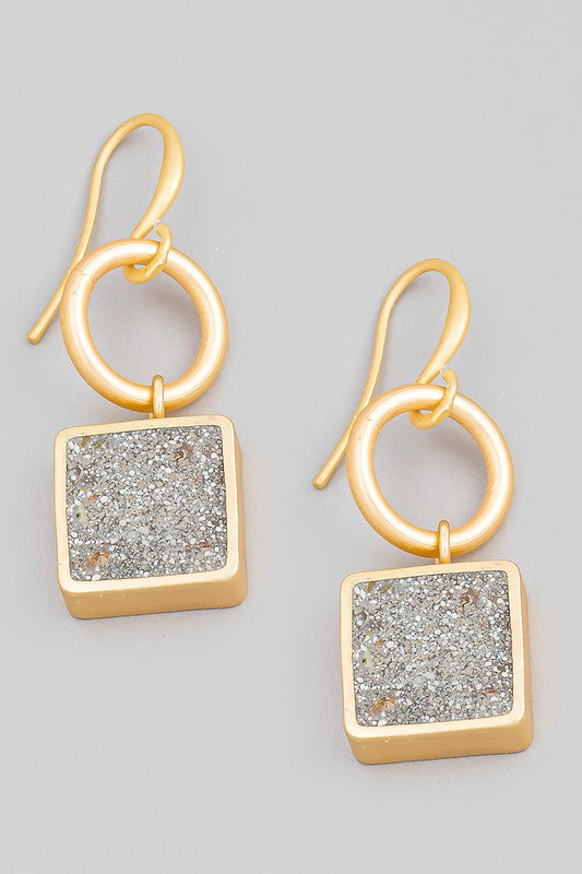 Mini Square Stone Drop Earrings