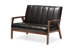 Nikko Mid-century Modern Scandinavian Style Black Faux Leather Wooden 2-Seater Loveseat