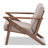 Bianca Mid-Century Modern Walnut Wood Light Grey Fabric Tufted Lounge Chair