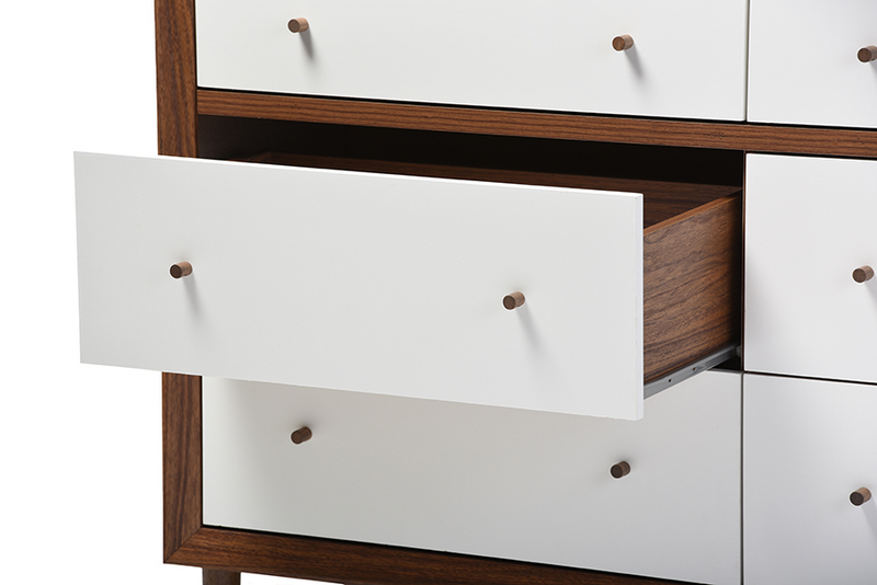 Harlow Mid-century Modern Scandinavian Style White and Walnut Wood 6-drawer Storage Dresser "Walnut" Brown/White