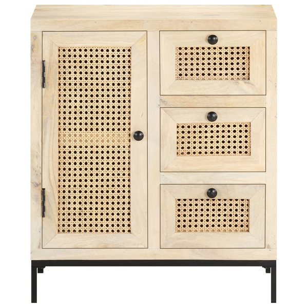 vidaXL Sideboard 23.6"x13.8"x27.6" Solid Mango Wood and Natural Cane