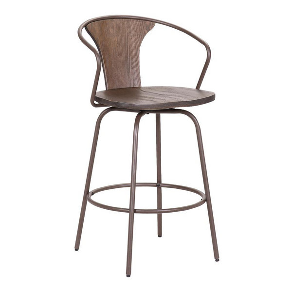 Payton Industrial 30" Swivel Walnut Wood and Metal Bar Stool