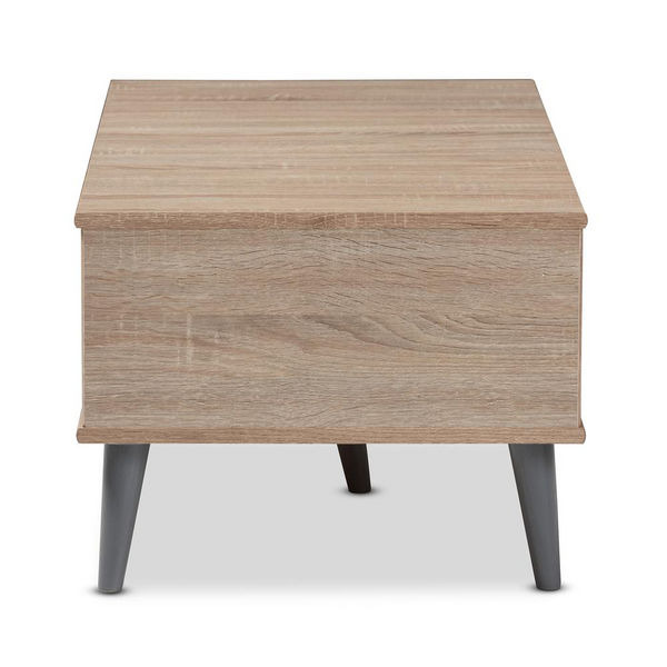 Pierre Mid-Century Modern Oak and Light Grey Finished Wood Coffee Table