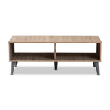 Pierre Mid-Century Modern Oak and Light Grey Finished Wood Coffee Table