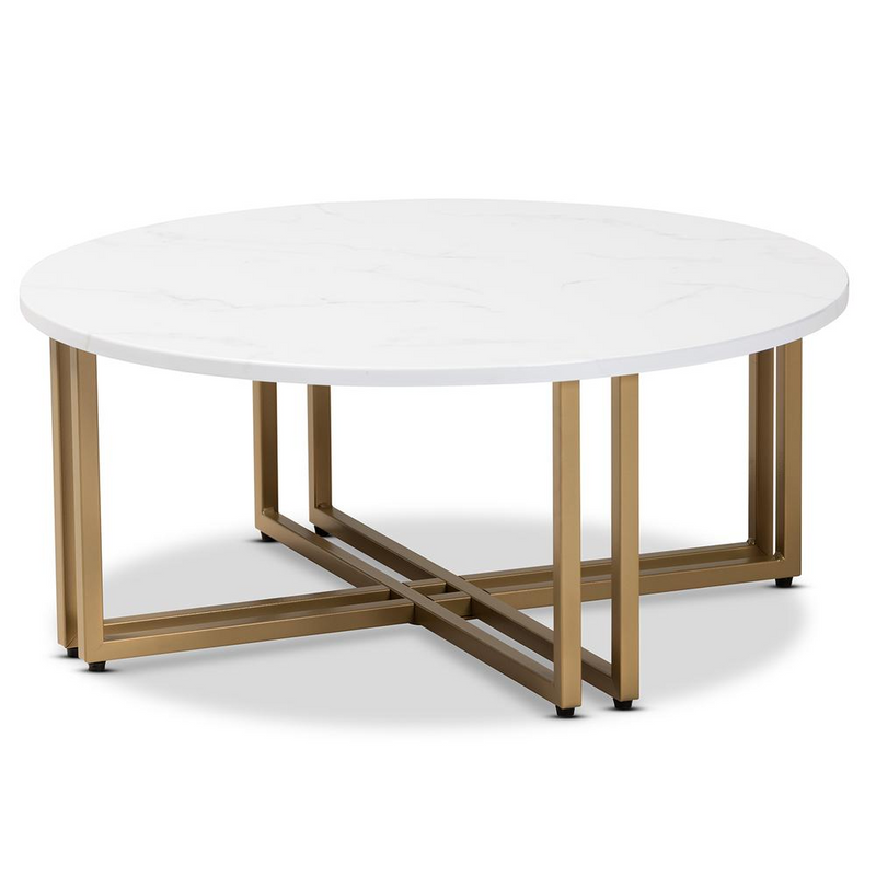 Maeve Modern and Contemporary Gold Finished Metal Coffee Table With Faux Marble Tabletop