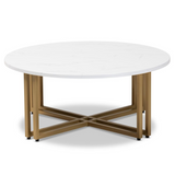 Maeve Modern and Contemporary Gold Finished Metal Coffee Table With Faux Marble Tabletop