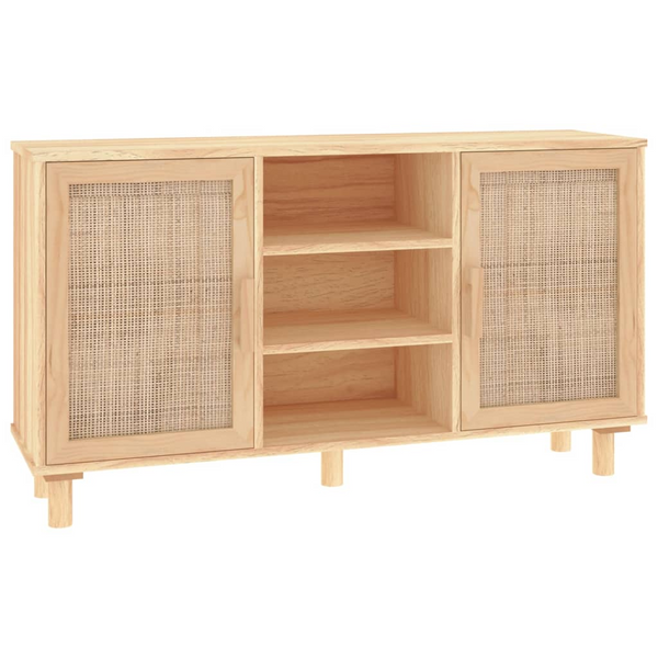 vidaXL Sideboard Brown 41.3"x11.8"x23.6" Solid Wood Pine and Natural Rattan