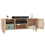 vidaXL TV Cabinet Brown 41.3"x11.8"x15.7" Solid Wood Pine&Natural Rattan