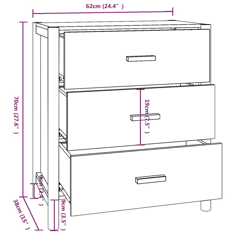 vidaXL Sideboard Black 24.4"x15"x27.6" Engineered Wood