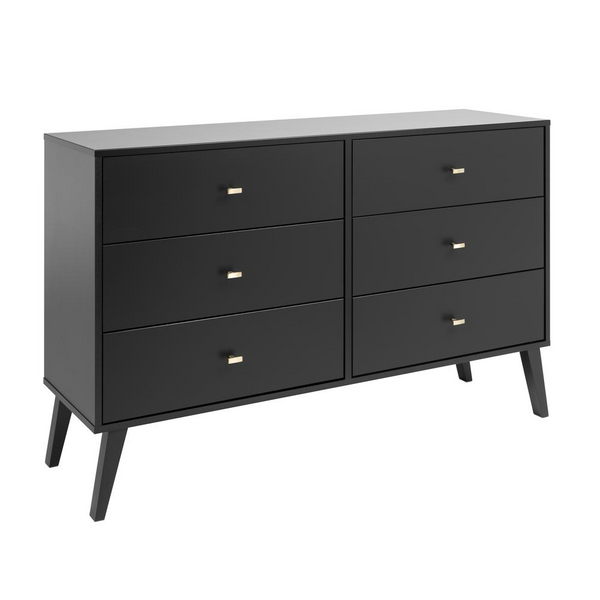 Milo Mid Century Modern  6-drawer Dresser, Black