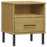 vidaXL Bedside Cabinet with Metal Legs Brown Solid Wood Pine OSLO
