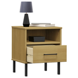 vidaXL Bedside Cabinet with Metal Legs Brown Solid Wood Pine OSLO