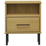 vidaXL Bedside Cabinet with Metal Legs Brown Solid Wood Pine OSLO