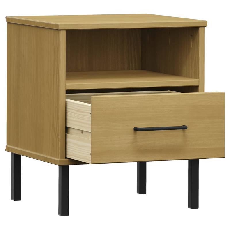 vidaXL Bedside Cabinet with Metal Legs Brown Solid Wood Pine OSLO