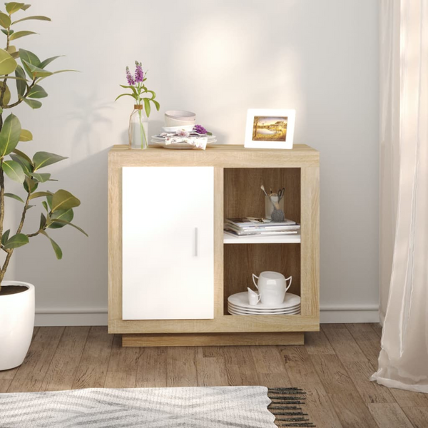 vidaXL Sideboard White and Sonoma Oak 31.5"x15.7"x29.5"