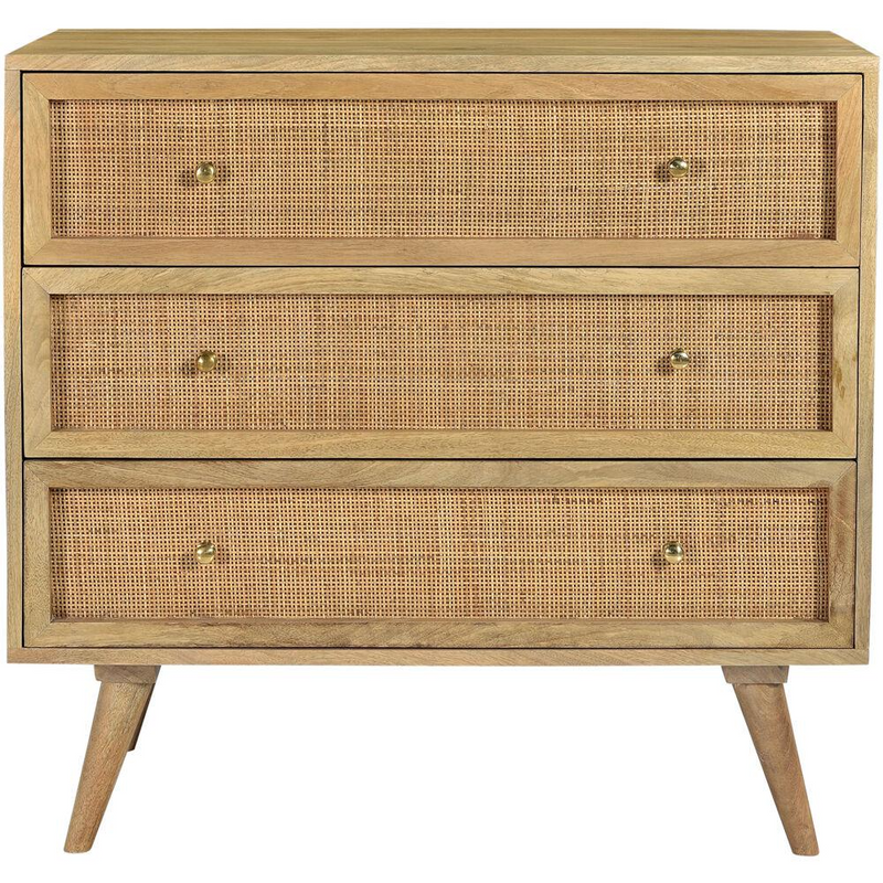 Parkview Mango Wood 3-Drw Chest, Rattan Front Drawers,33.5"Wx18"Dx31.5"H