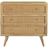 Parkview Mango Wood 3-Drw Chest, Rattan Front Drawers,33.5"Wx18"Dx31.5"H