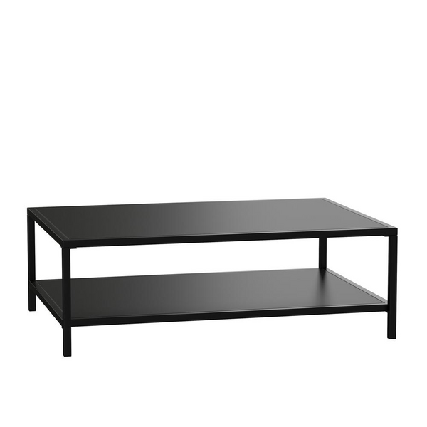 Outdoor 2 Tier Patio Coffee Table Commercial Grade Black Coffee Table for Deck, Porch, or Poolside - Steel Square Leg Frame