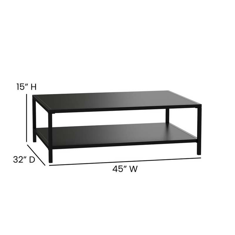 Outdoor 2 Tier Patio Coffee Table Commercial Grade Black Coffee Table for Deck, Porch, or Poolside - Steel Square Leg Frame